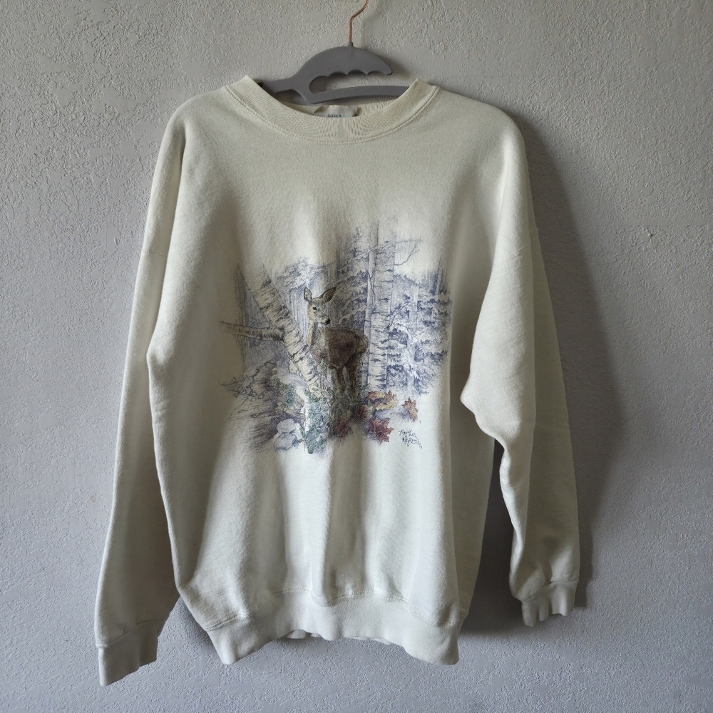 Northern Reflections Off-White Sweater with Deer Design